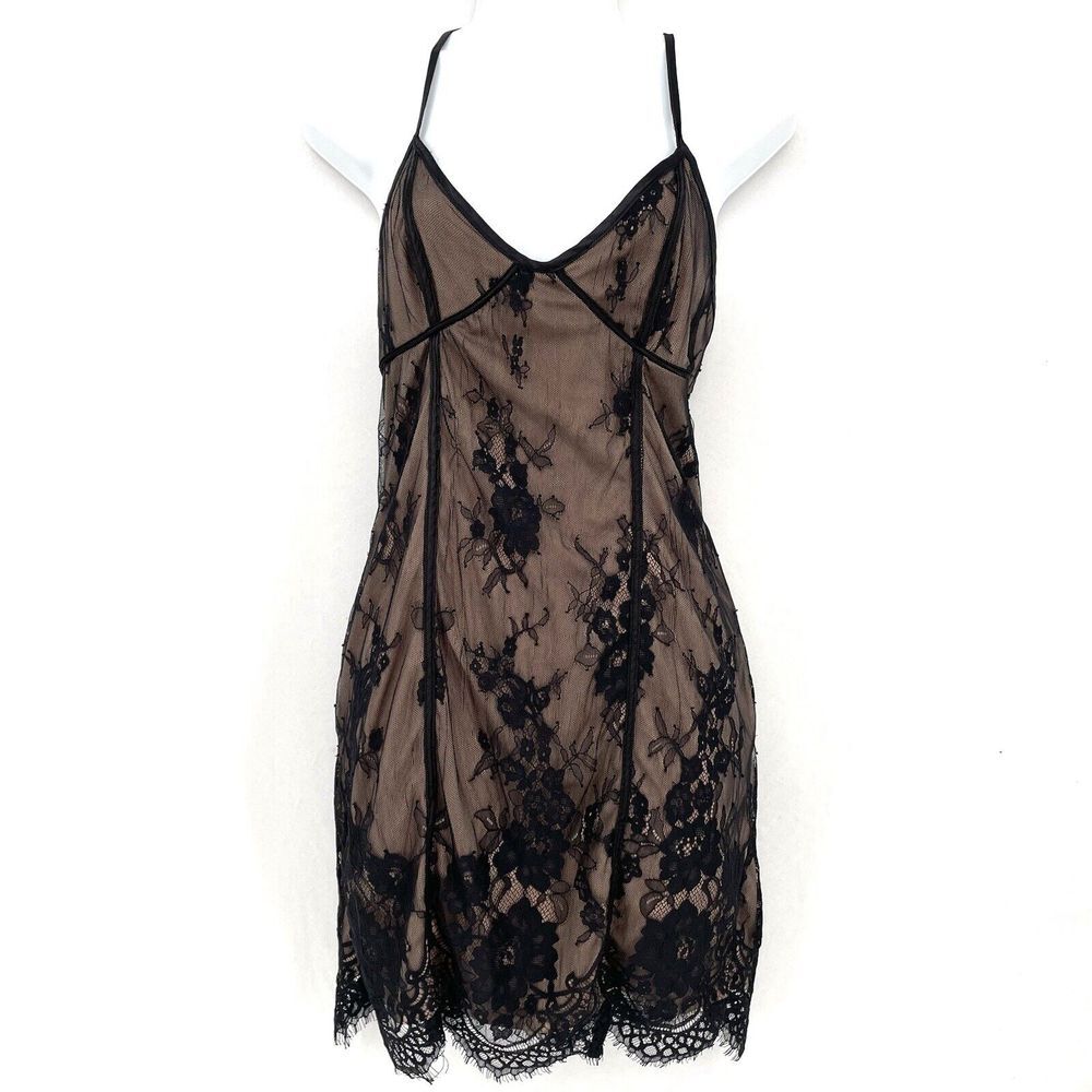 Tiger Mist Floral Lace Up Bodycon Mini Dress Sz Large Black Lined Sexy Clubwear